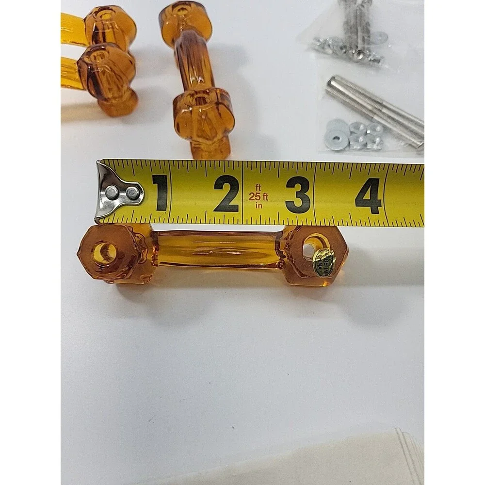 4 Amber Depression Era Style Glass Drawer Pulls Handles Furniture Hardware